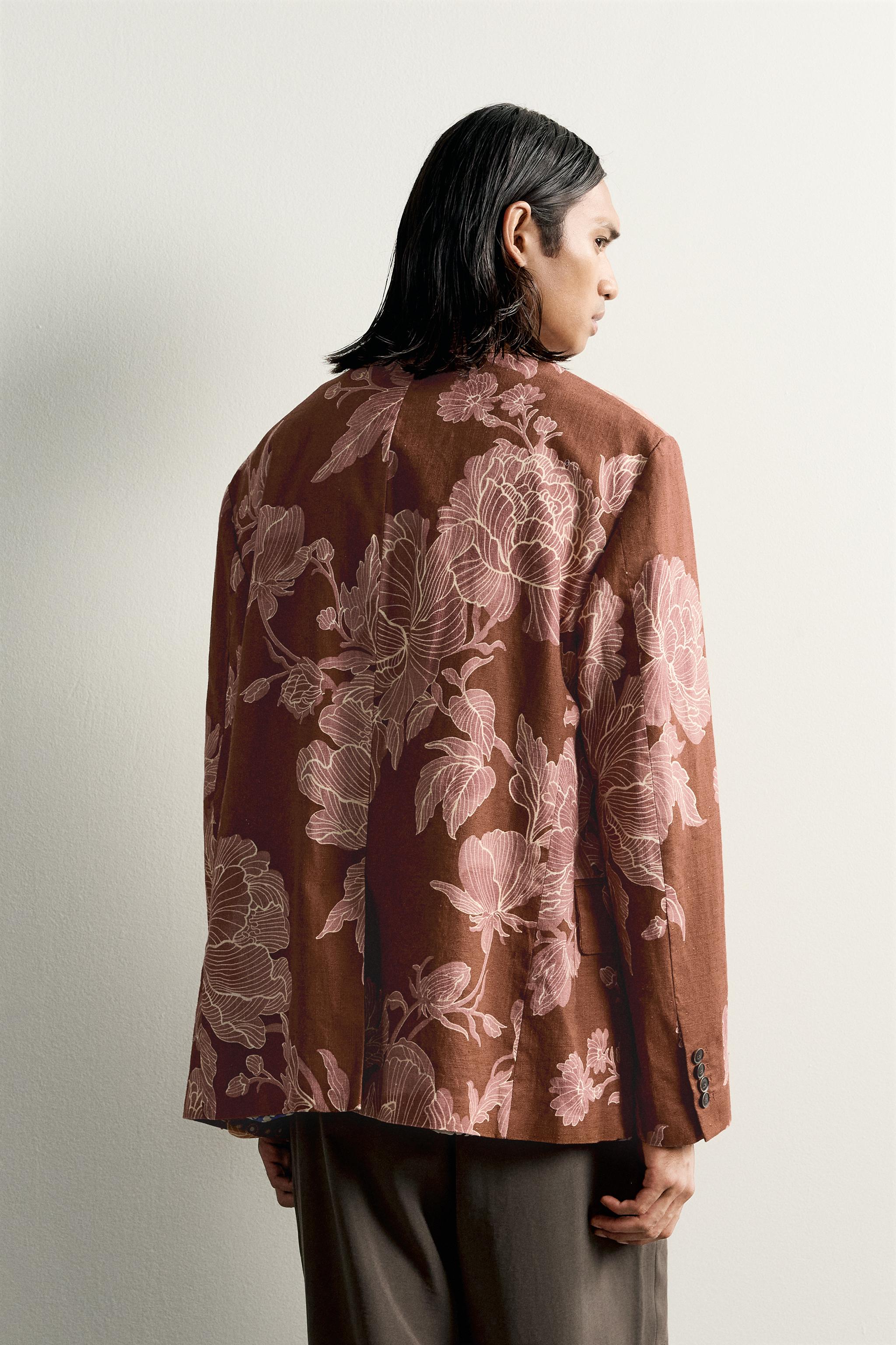 LIMITED EDITION PRINTED LINEN-COTTON RELAXED FIT BLAZER